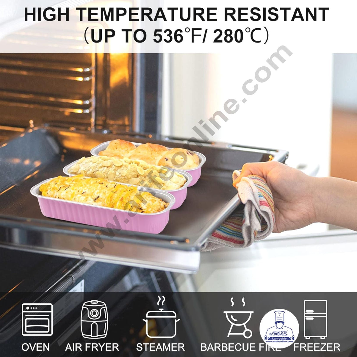 Rectangle  Aluminium Tin Foil Bake & Serve Cup with Lid | Aluminium Containers | Non-Stick Foil Baking container - Pink -  2000 Pcs per cartoon (MOQ 1 CRTN)(L)