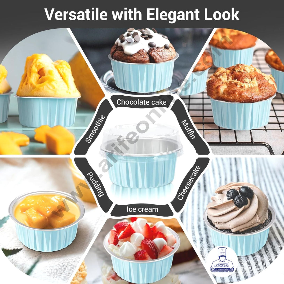 Tiffany Blue Round Frill Aluminium Tin Foil With Dome Lid Bake & Serve Cup| Aluminium Containers | Non-Stick Foil Baking Cups - (Moq 2000 Pcs"s Crtn) (M)