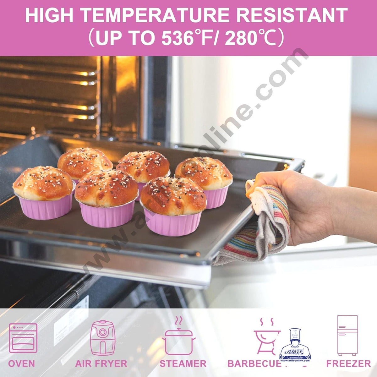 Pink Round Frill Aluminium Tin Foil With Dome Lid Bake & Serve Cup| Aluminium Containers | Non-Stick Foil Baking Cups 2000 Pcs per cartoon (MOQ 1 CRTN) (M)