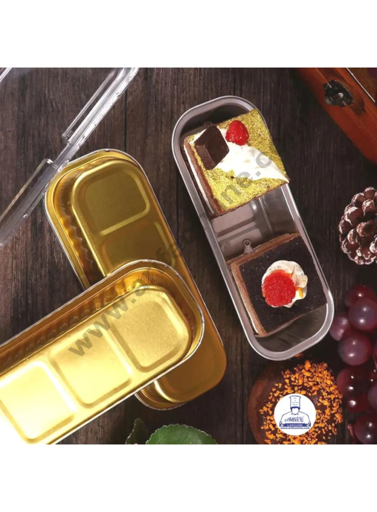 Rectangle  Aluminium Tin Foil Bake & Serve Cup with Lid | Aluminium Containers | Non-Stick Foil Baking container - Gold - 2000 Pcs per cartoon (MOQ 1 CRTN)  (L)
