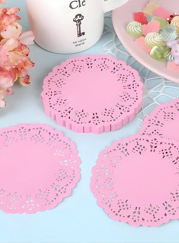 8.5 Inch Paper Doilies | Round Placemats | Decorative Accessories | Disposable Food-Grade Paper Mats – Pink | Pack of 100 (SBPD-PINK-8.5) (MOQ 12 PACK)