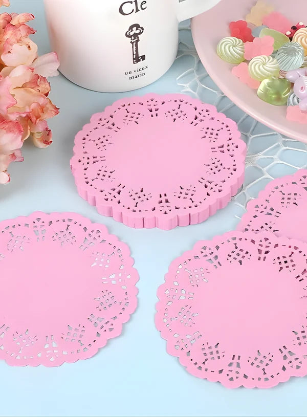 5.5 inch Paper Doilies | Round Placemats | Decorative Accessories | Disposable Paper Mats - Pink (100 pcs Pack) (MOQ 12 PACK)