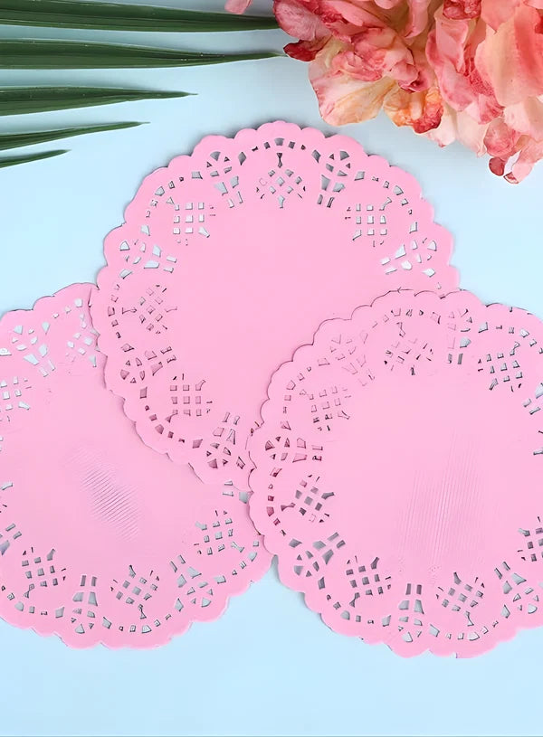 7.5 Inch Paper Doilies | Round Placemats | Decorative Accessories | Disposable Food-Grade Paper Mats – Pink | Pack of 100 (SBPD-Pink-7.5) (MOQ 12 PACK)