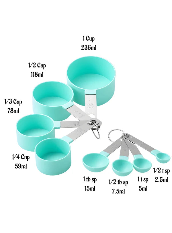 8 Pcs Plastic Measuring Cups And Spoons Set (SBAC-SC-8) (MOQ 50 PCS)