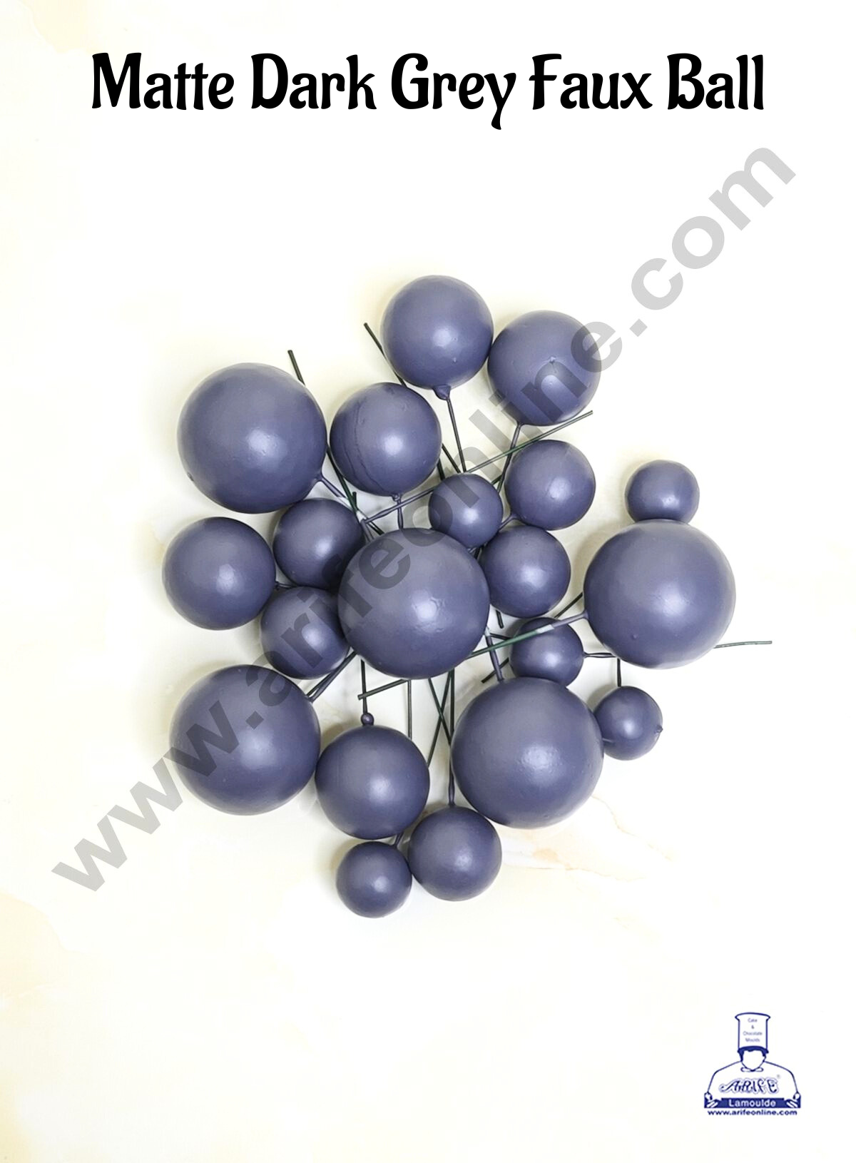 Matte Dark Grey Faux Ball Topper For Cake and Cupcake Decoration - 20 pcs Pack (MOQ 300 PACKET 1 CRTN)  (IM)