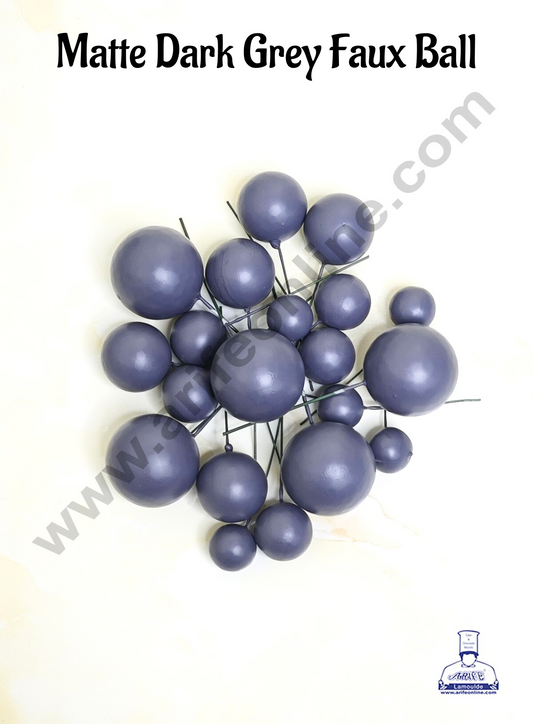 Matte Dark Grey Faux Ball Topper For Cake and Cupcake Decoration - 20 pcs Pack (MOQ 300 PACKET 1 CRTN)  (IM)