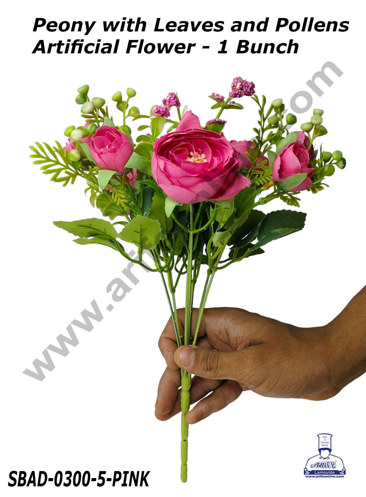Peony with Leaves and Pollens Artificial Flower For Cake Decoration – (1 Bunch)