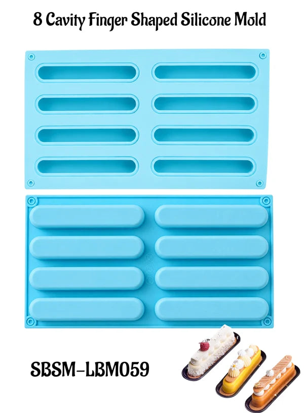 8 Cavity Finger Shaped Silicone Mold | Long Finger Mousse, Eclair, Truffle, Cake & Dessert Baking Tray (SBSM-LBM059) - (MOQ 12 PCS) (AIE)