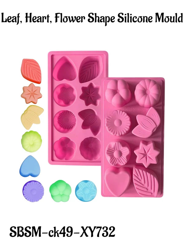 8 Cavity Leaf, Heart & Flower Shape Silicone Mould | Soap, Chocolate, Jelly, Pudding & Wax Mould (SBSM-ck49-XY732) -(MOQ 12 PCS) (ME)
