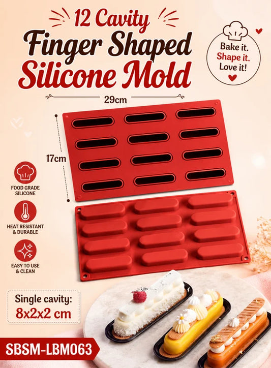 12 Cavity Finger Shaped Silicone Mold | Finger Dessert, Mousse, Éclair, Chocolate & Baking Tray (SBSM-LBM063) - (MOQ 12 PCS) (ARE)