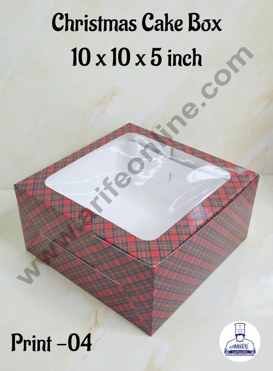 Red & Blue Checks Christmas design 1 kg Cake Box (10 x 10 x 5 inch)| Print-04 | Big - 10 Pcs Pack (MOQ 12 PACK)