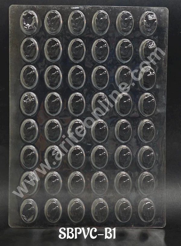 Clear Plastic PVC Horse Face Round Design Chocolate Mould – 48 Cavity | Polycarbonate Mold (MOQ 50 PCS) (RE)
