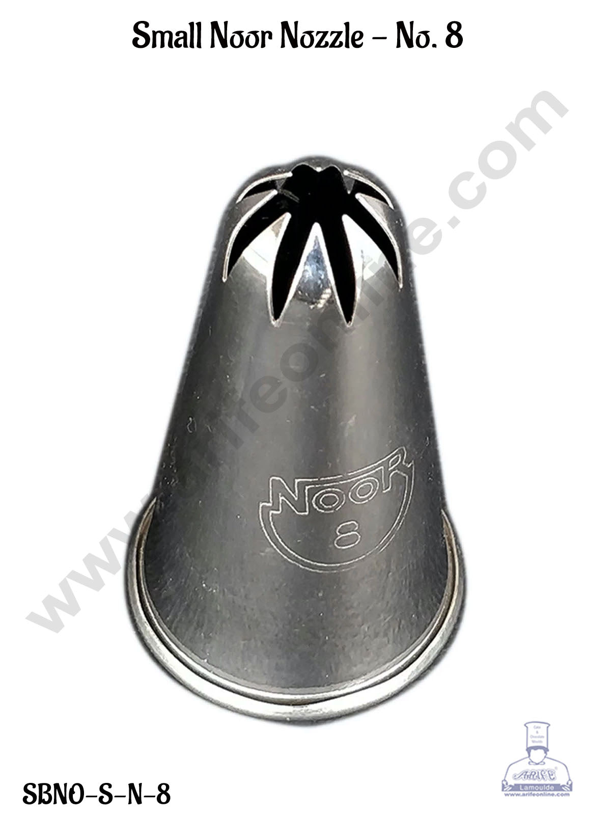 Small Noor Icing Tip Nozzle No. 8 Shape Icing Nozzle with Collar Ring | Piping Steel Nozzle (MOQ 50 PCS)