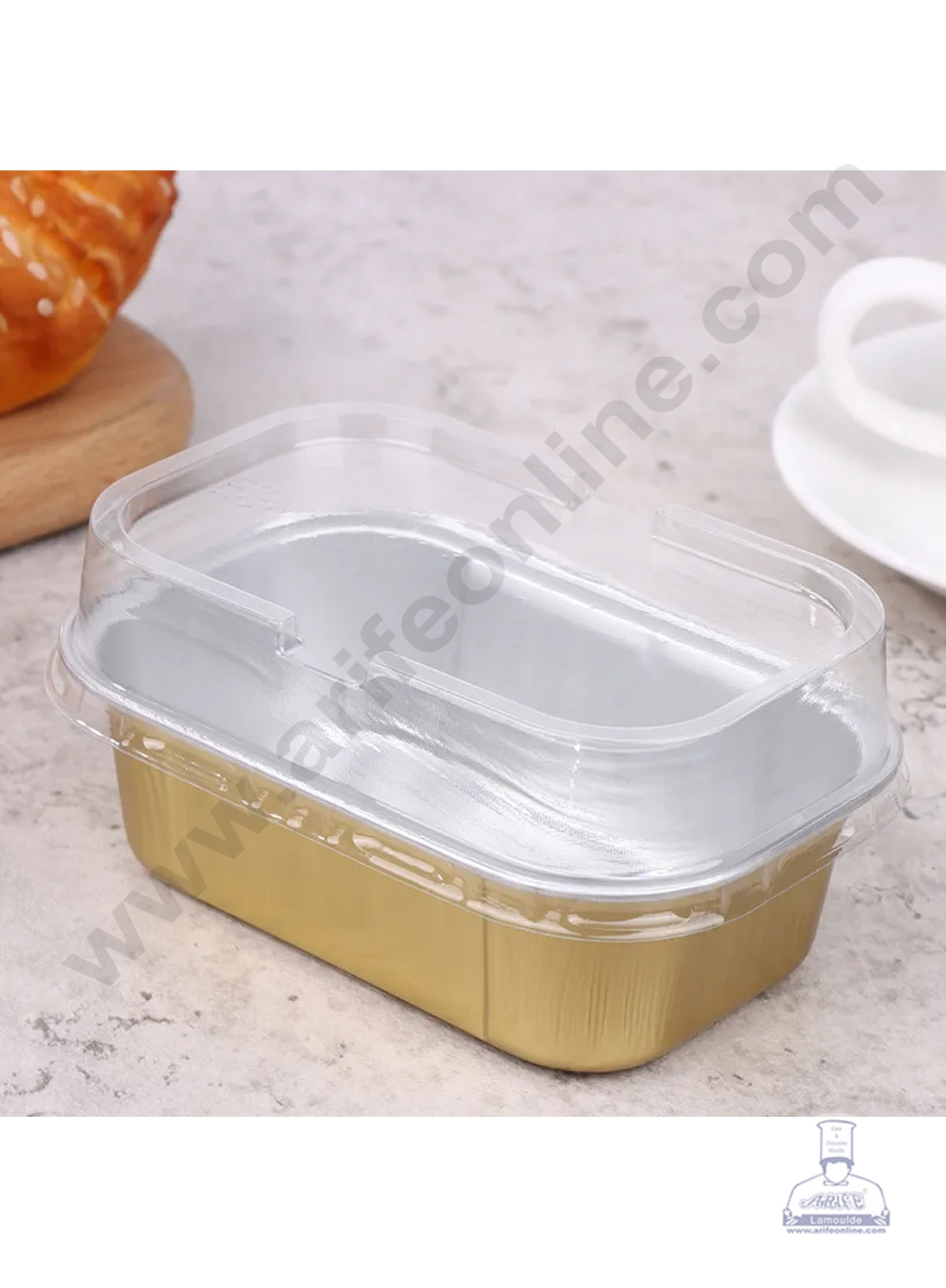 Small Rectangle Aluminium Tin Foil Bake & Serve Cup with Lid | Aluminium Containers | Non-Stick Foil Baking Cups - Gold - 2000 Pcs per cartoon (MOQ 1 CRTN)(O.5)
