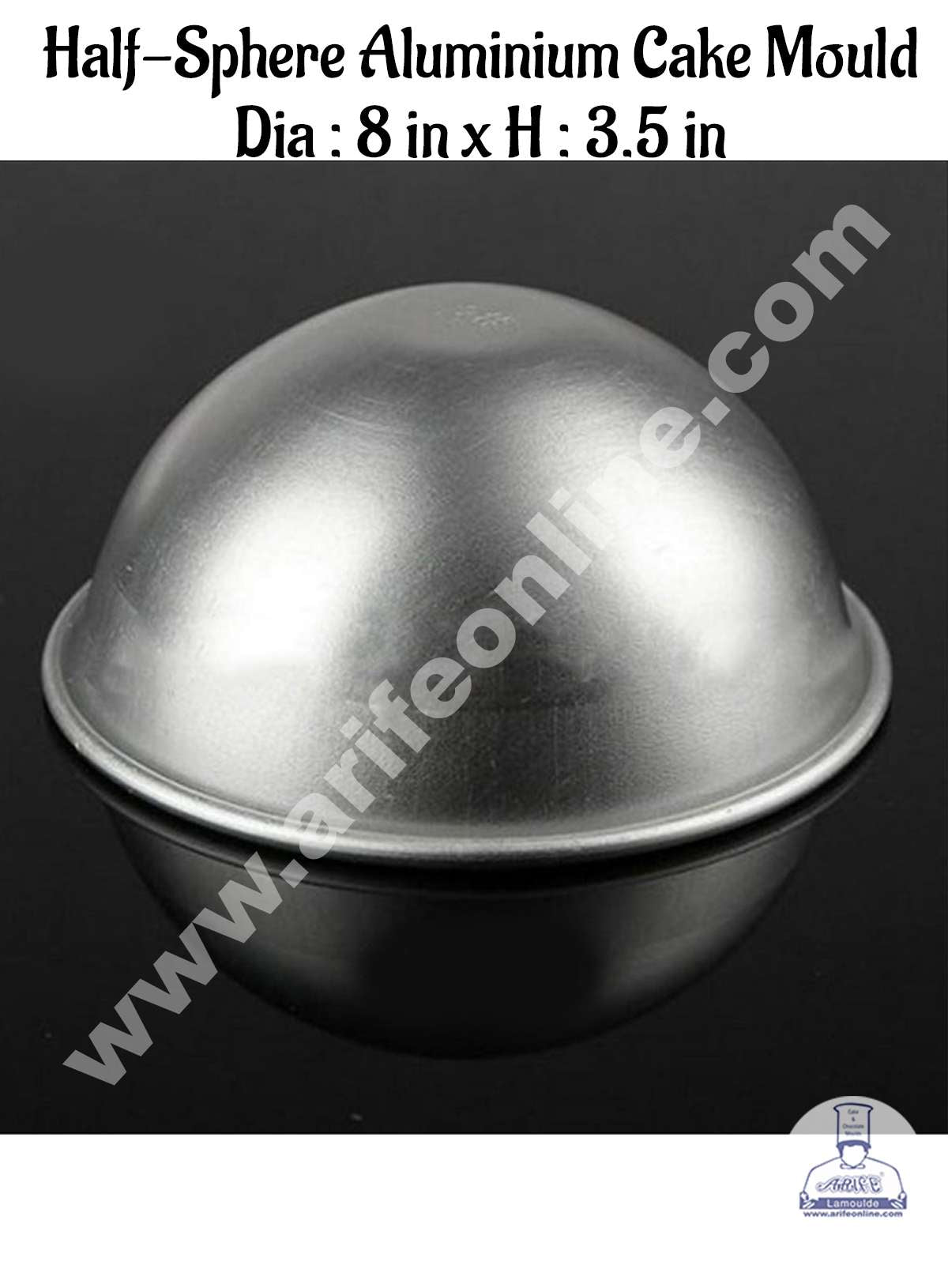 2pcs Aluminum Half Sphere Ball Cake Mould, Round Cake Molds,Dome Cake Moulds ( 8 inch Diameter X 3.5 inch Height) No.8  (MOQ 12 PCS)