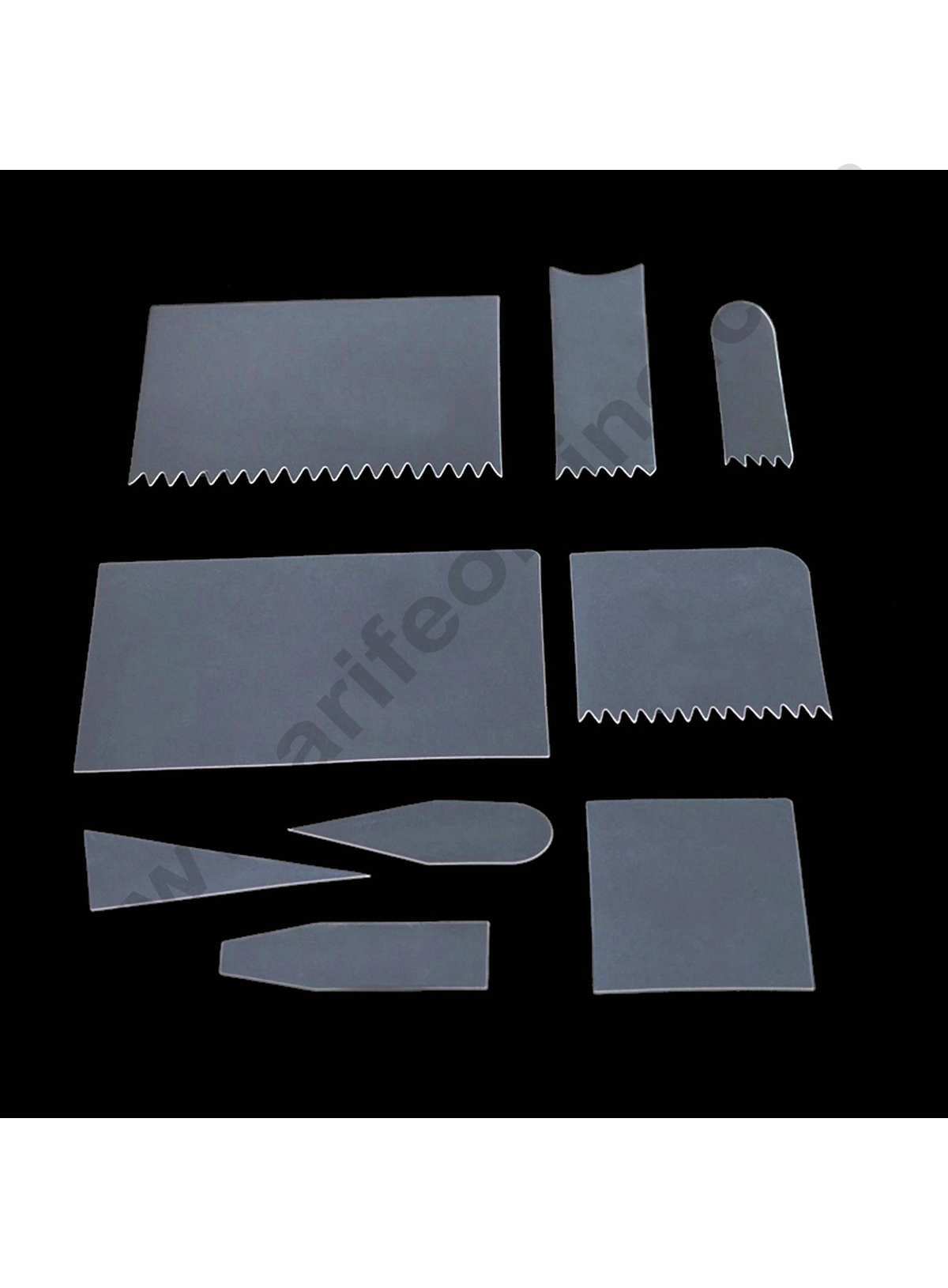 9 Pcs Plastic Cake Scraper Fondant Mousse Cream Spatula Edge Smoother Cupcake Cake Cutter Pastry Mold Baking Decorating Icing Tools (MOQ 12 PCS)