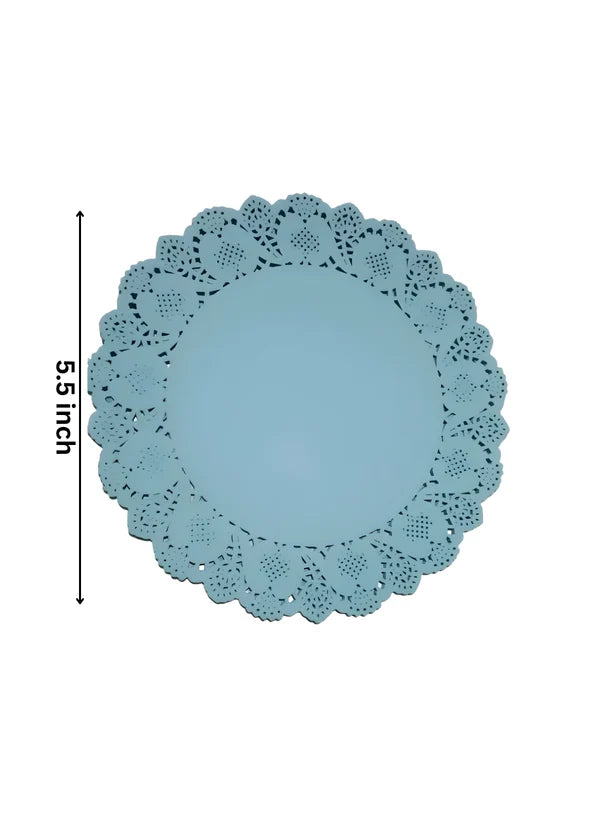 5.5 Inch Paper Doilies | Round Placemats | Disposable Food-Grade Paper Mats – Sky Blue | Pack of 100 (SBPD-SB-5.5) (MOQ 12 PACK)