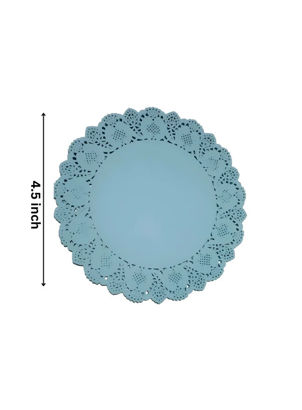 4.5 Inch Paper Doilies | Round Placemats | Disposable Food-Grade Paper Mats – Sky Blue | Pack of 100 (SBPD-SB-4.5) (MOQ 12 PACK)