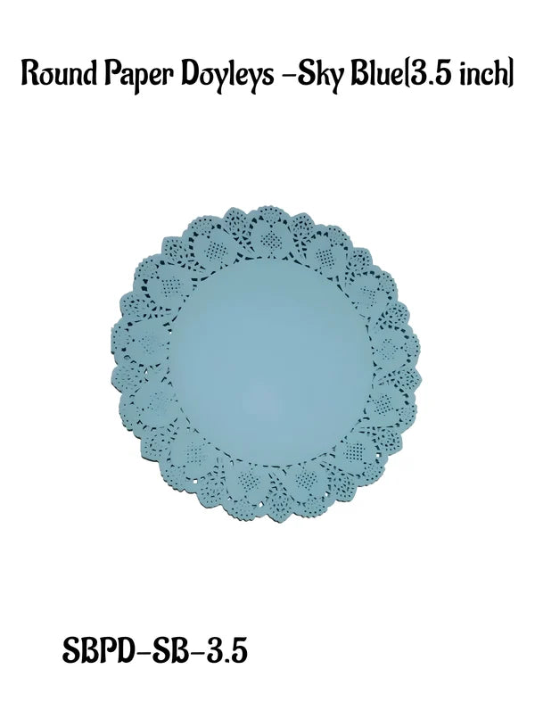 3.5 Inch Paper Doilies | Round Placemats | Disposable Food-Grade Paper Mats – Sky Blue | Pack of 100 (SBPD-SB-3.5) (MOQ 12 PACK)