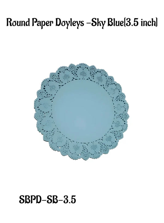 3.5 Inch Paper Doilies | Round Placemats | Disposable Food-Grade Paper Mats – Sky Blue | Pack of 100 (SBPD-SB-3.5) (MOQ 12 PACK)