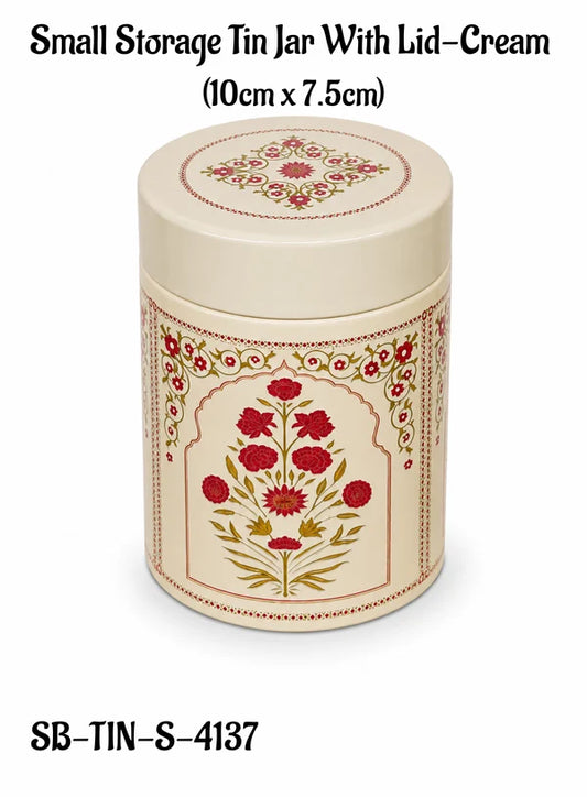 Small Metal Storage Tin Jar with Lid - Cream | (4x3 Inch) | Dry Fruit, Cookie & Snack Packaging (SB-TIN-S-4137) -(MOQ 100 PCS) (FR)