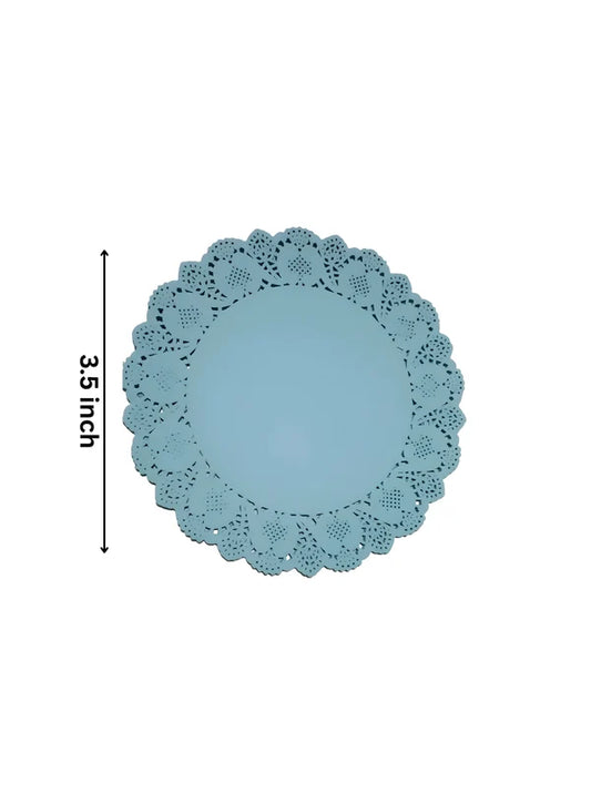 3.5 Inch Paper Doilies | Round Placemats | Disposable Food-Grade Paper Mats – Sky Blue | Pack of 100 (SBPD-SB-3.5) (MOQ 12 PACK)