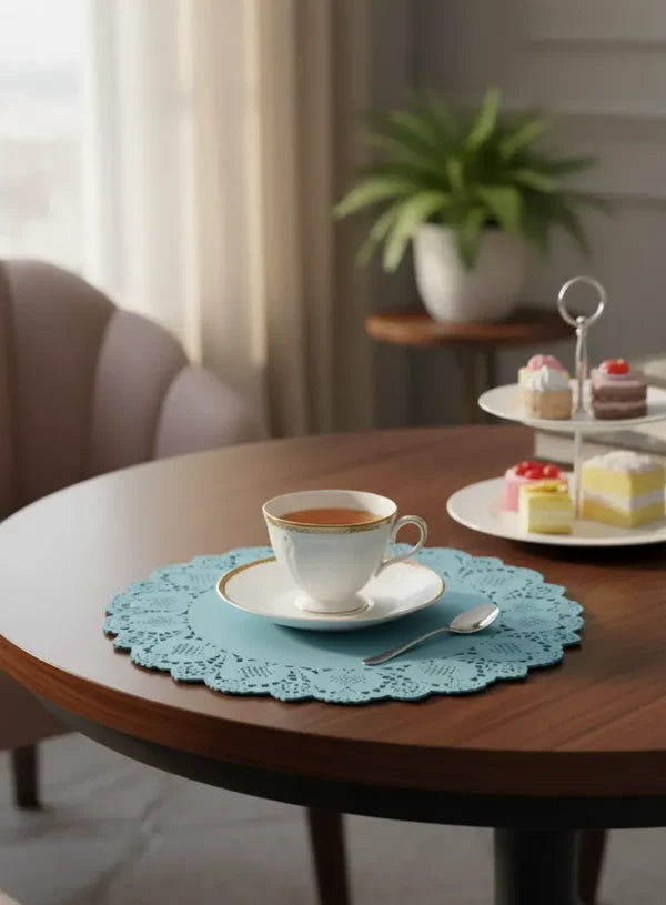 3.5 Inch Paper Doilies | Round Placemats | Disposable Food-Grade Paper Mats – Sky Blue | Pack of 100 (SBPD-SB-3.5) (MOQ 12 PACK)