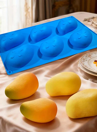 6-Cavity Mango Shape Silicone Mould | Premium Non-Stick Flexible Mousse, Entremet & Cake Mold for Chocolate, Ice Cream & Frozen Desserts | Reusable Baking Tray  (SBSM-MB-8601)  (RLE)