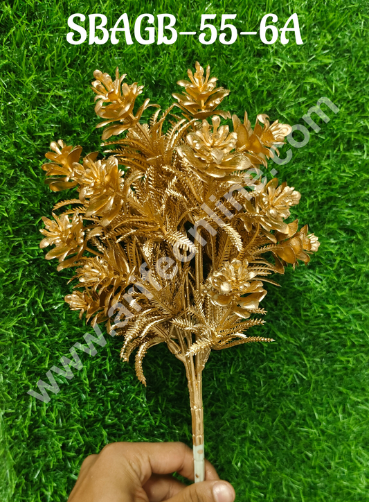 Gold Artificial Rose with Vintage Leaf Decor Flower Bouquet Decorative Item For Cake Decoration- 1 Stick (SBAGB-55-6A) (MOQ 12 PCS)