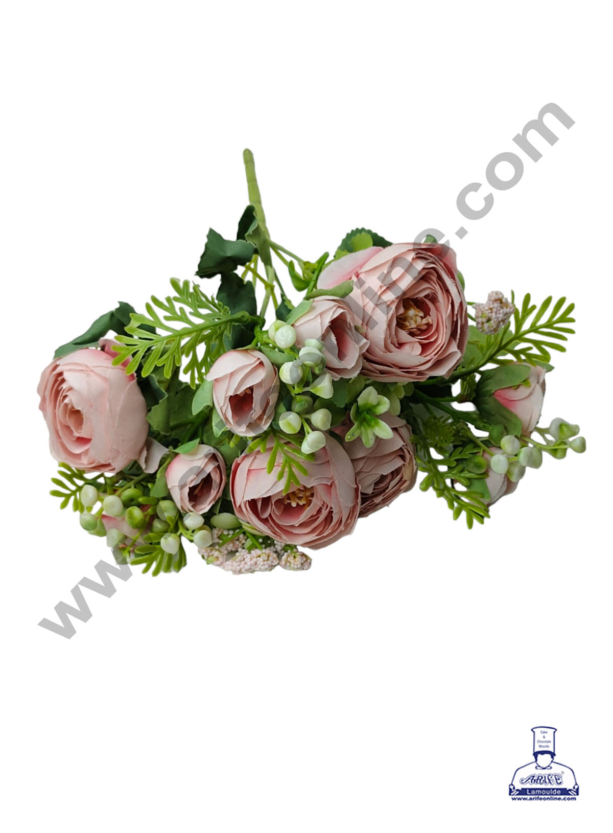 Peony with Leaves and Pollens Artificial Flower For Cake Decoration – (1 Bunch)