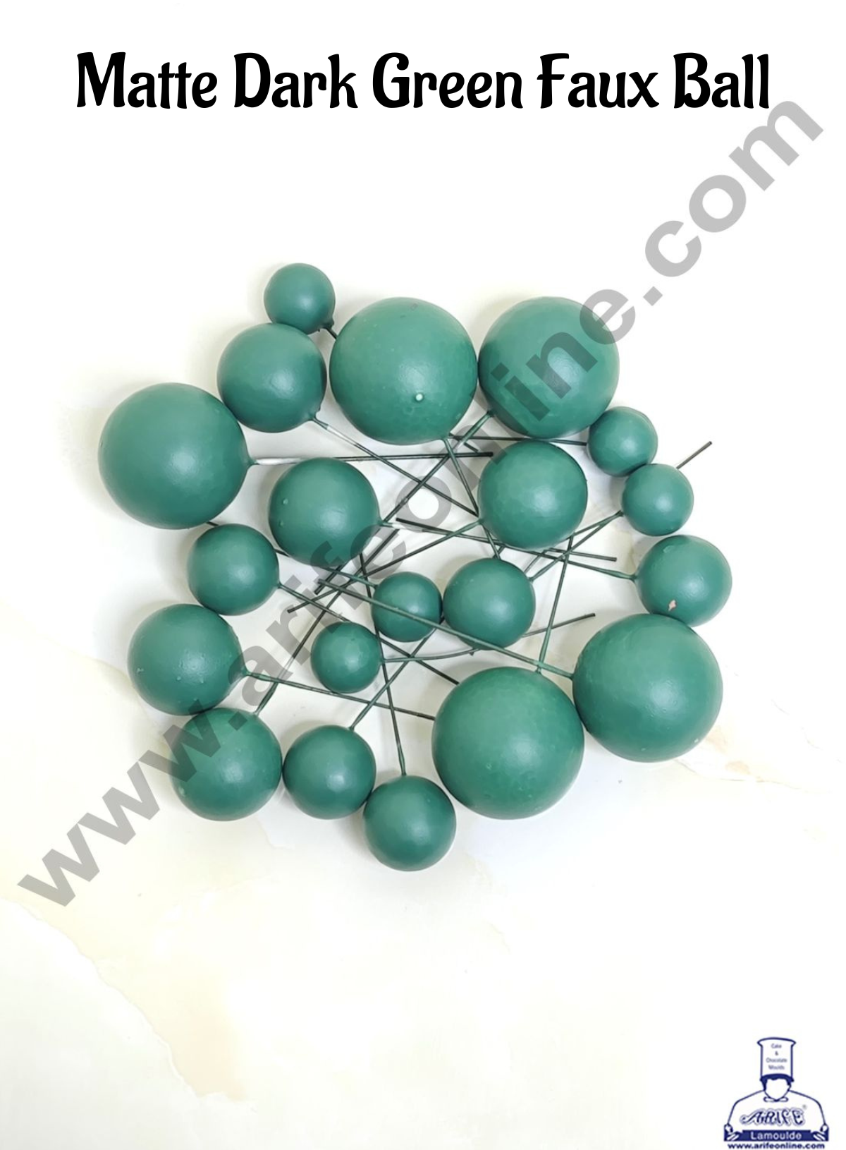 Matte Dark Green Faux Ball Topper For Cake and Cupcake Decoration - 20 pcs Pack (MOQ 300 PACKET 1 CRTN)  (IM)
