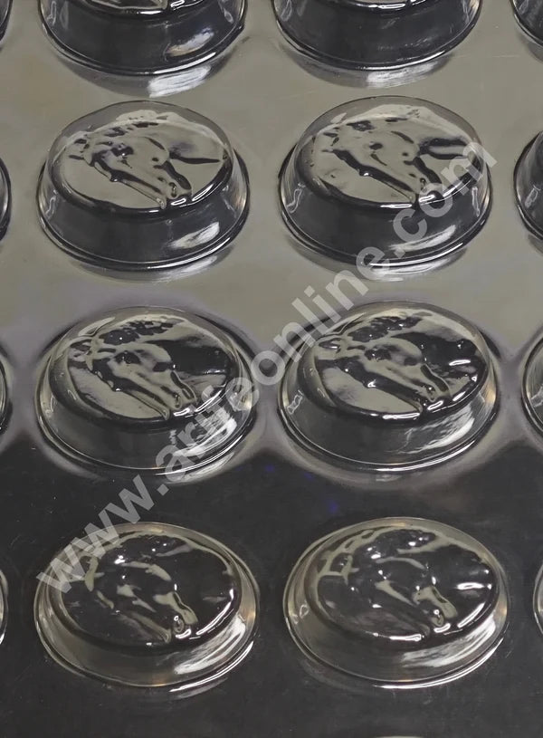 Clear Plastic PVC Horse Face Round Design Chocolate Mould – 48 Cavity | Polycarbonate Mold (MOQ 50 PCS) (RE)