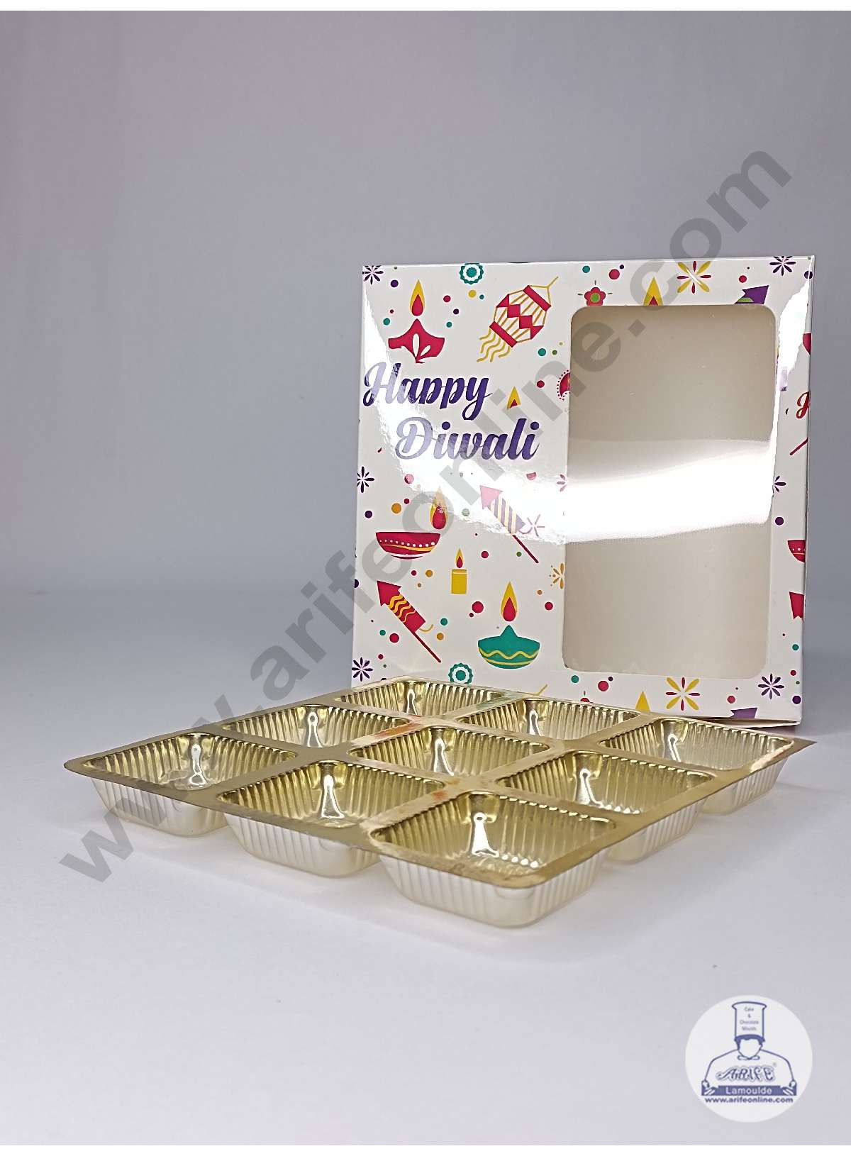 9 Cavity Diwali Theme Chocolate Box with Clear Window & Cavity ( 10 Piece Pack ) - White (MOQ 12 PACK) (ADD)