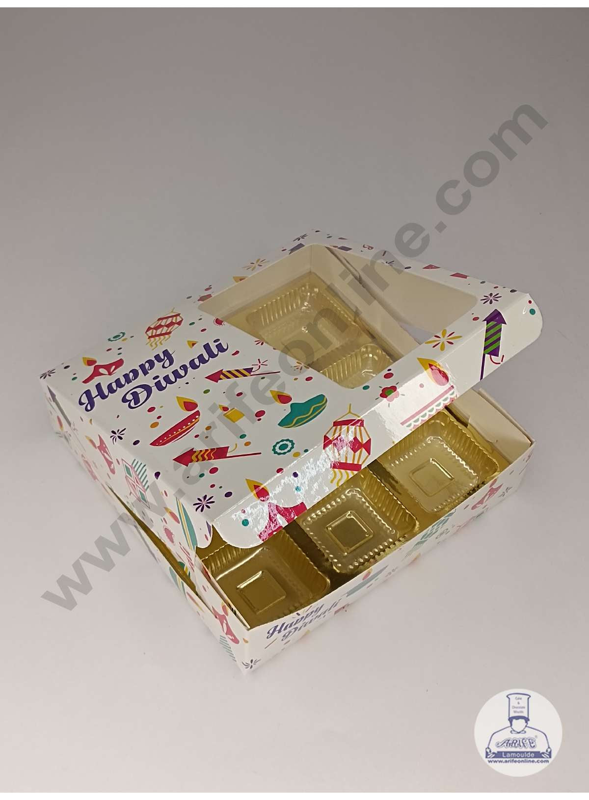 9 Cavity Diwali Theme Chocolate Box with Clear Window & Cavity ( 10 Piece Pack ) - White (MOQ 12 PACK) (ADD)