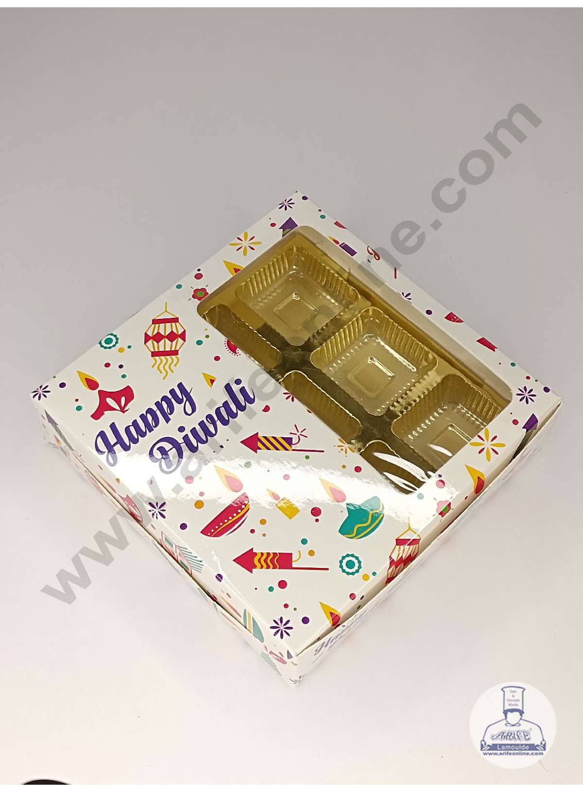 9 Cavity Diwali Theme Chocolate Box with Clear Window & Cavity ( 10 Piece Pack ) - White (MOQ 12 PACK) (ADD)