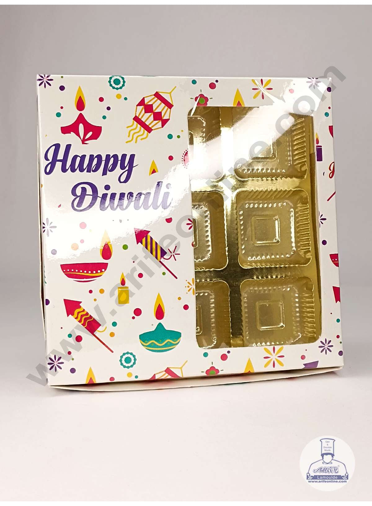 9 Cavity Diwali Theme Chocolate Box with Clear Window & Cavity ( 10 Piece Pack ) - White (MOQ 12 PACK) (ADD)
