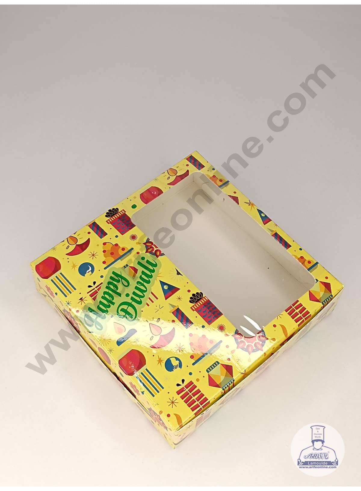 CAKE DECOR™ 9 Cavity Diwali Theme Chocolate Box with Clear Window & Cavity ( 10 Piece Pack ) - Yellow (MOQ 12 PACK) (ADD)