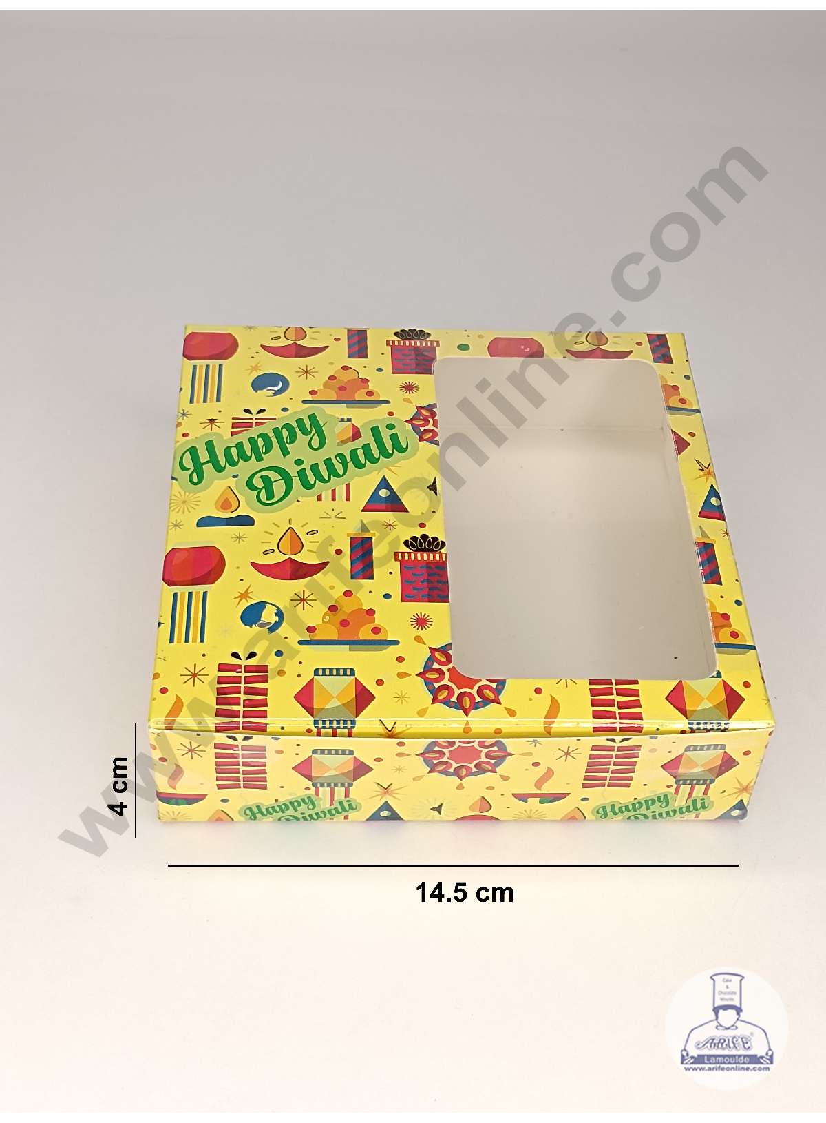 CAKE DECOR™ 9 Cavity Diwali Theme Chocolate Box with Clear Window & Cavity ( 10 Piece Pack ) - Yellow (MOQ 12 PACK) (ADD)