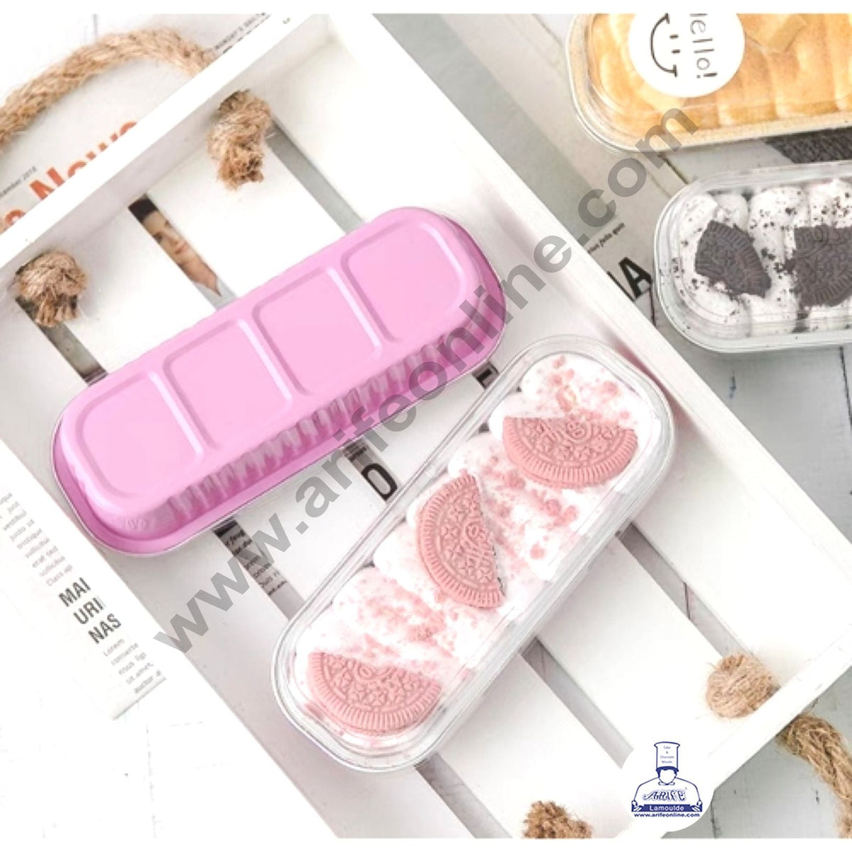 Rectangle  Aluminium Tin Foil Bake & Serve Cup with Lid | Aluminium Containers | Non-Stick Foil Baking container - Pink -  2000 Pcs per cartoon (MOQ 1 CRTN)(L)