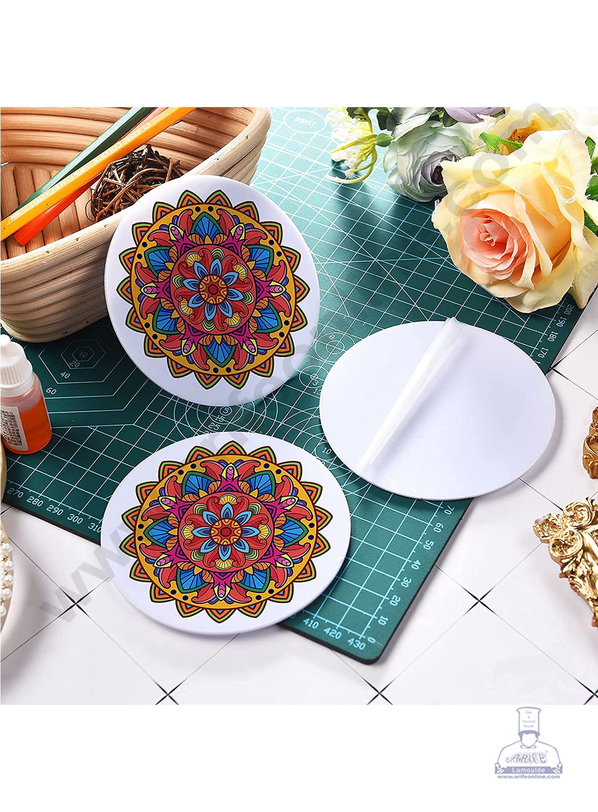 6 Inch Round White Acrylic Cake Board Ganaching Plate (2mm thickness) (10 Pc Pack) (MOQ 12 PCK)