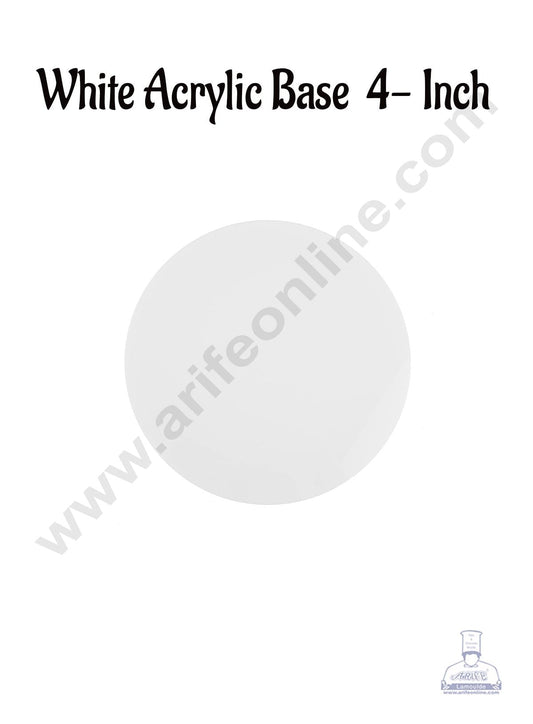 4 Inch Round White Acrylic Cake Board Ganaching Plate (2mm thickness) (10 Pc Pack) (MOQ 12 PCK)
