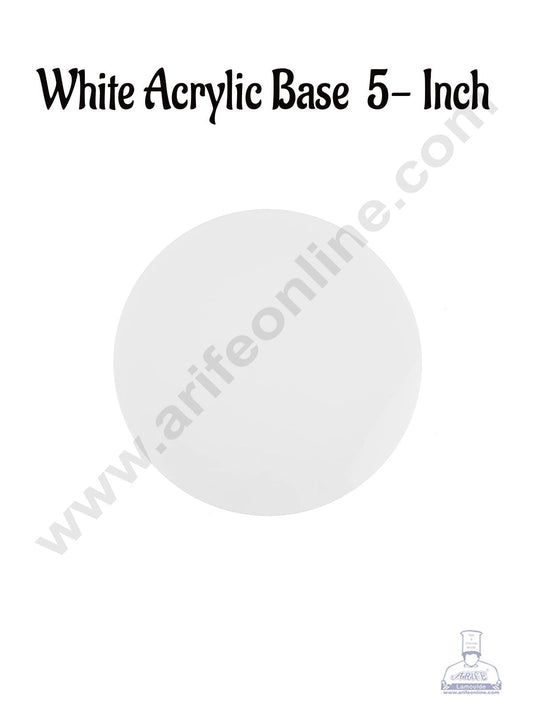 5 Inch Round White Acrylic Cake Board Ganaching Plate (2mm thickness) (10 Pc Pack) (MOQ 12 PCK)