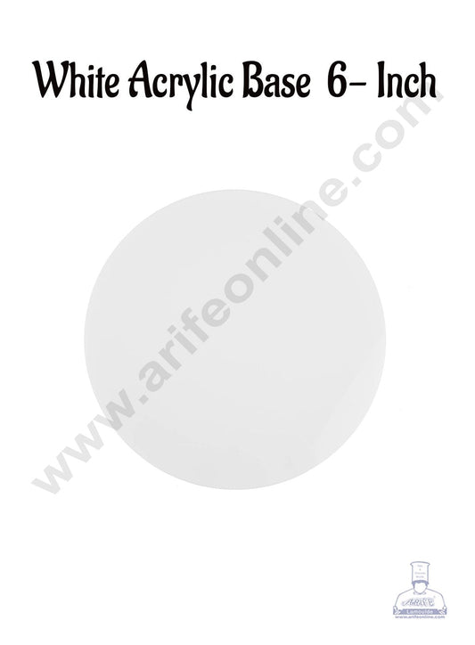 6 Inch Round White Acrylic Cake Board Ganaching Plate (2mm thickness) (10 Pc Pack) (MOQ 12 PCK)