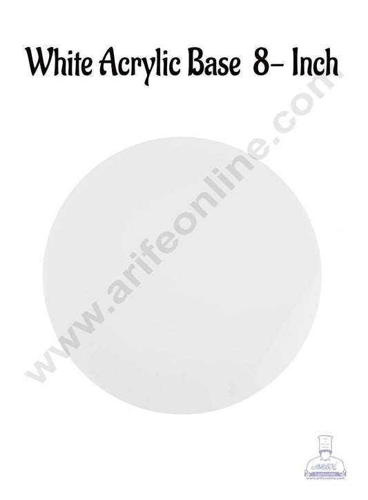 8 Inch Round White Acrylic Cake Board Ganaching Plate (2mm thickness) (10 Pc Pack) (MOQ 12 PCK)