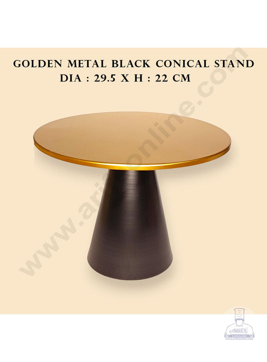 Gold Metal Cake Tray with Black Conical Stand Cake Stand | Dessert Stand | Cupcake Stand (MOQ 12 PCS)