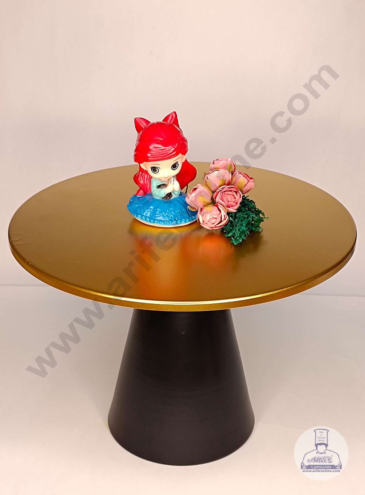 Gold Metal Cake Tray with Black Conical Stand Cake Stand | Dessert Stand | Cupcake Stand (MOQ 12 PCS)