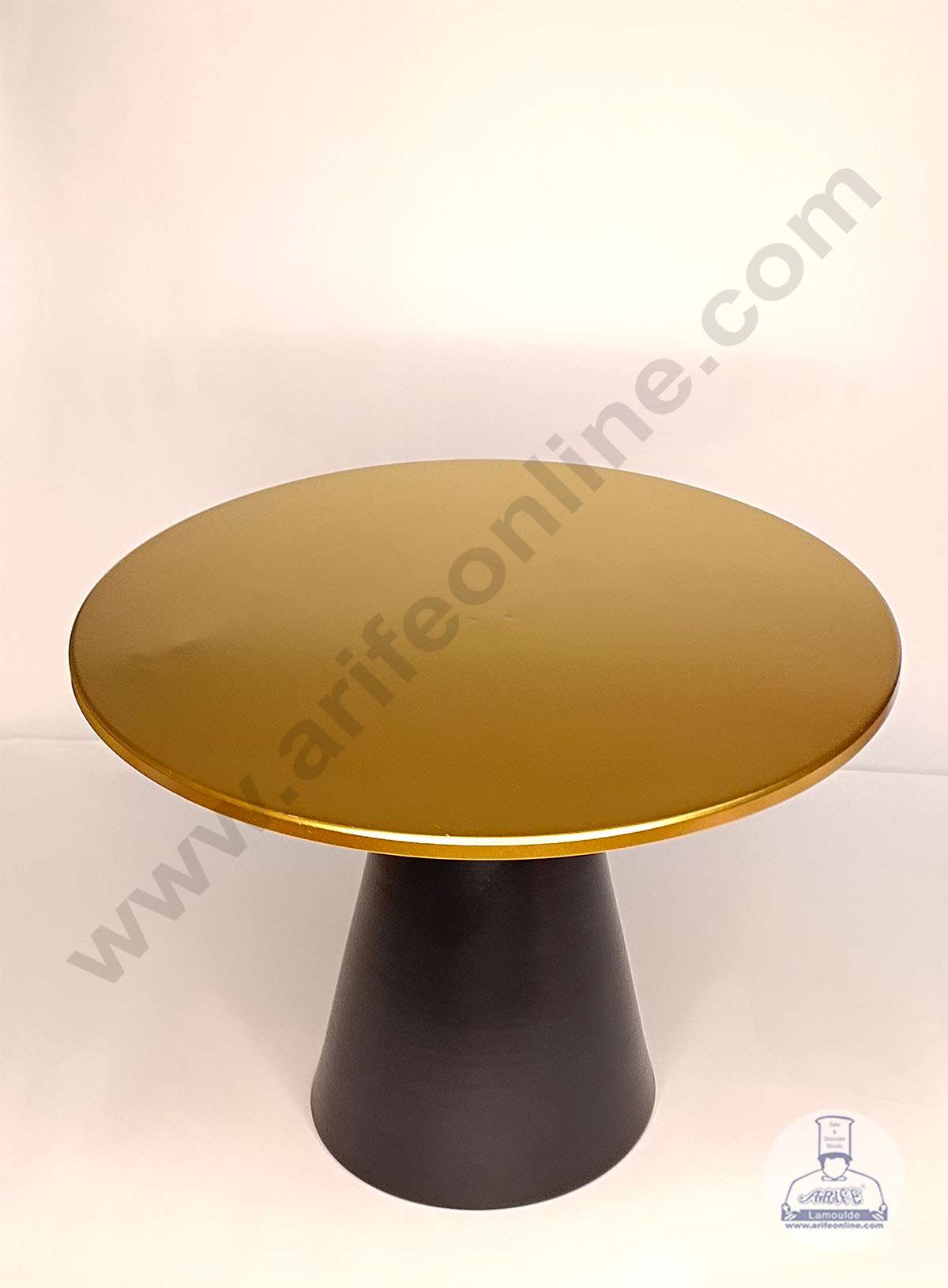 Gold Metal Cake Tray with Black Conical Stand Cake Stand | Dessert Stand | Cupcake Stand (MOQ 12 PCS)