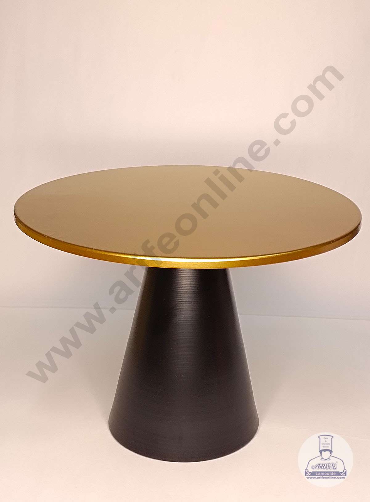 Gold Metal Cake Tray with Black Conical Stand Cake Stand | Dessert Stand | Cupcake Stand (MOQ 12 PCS)