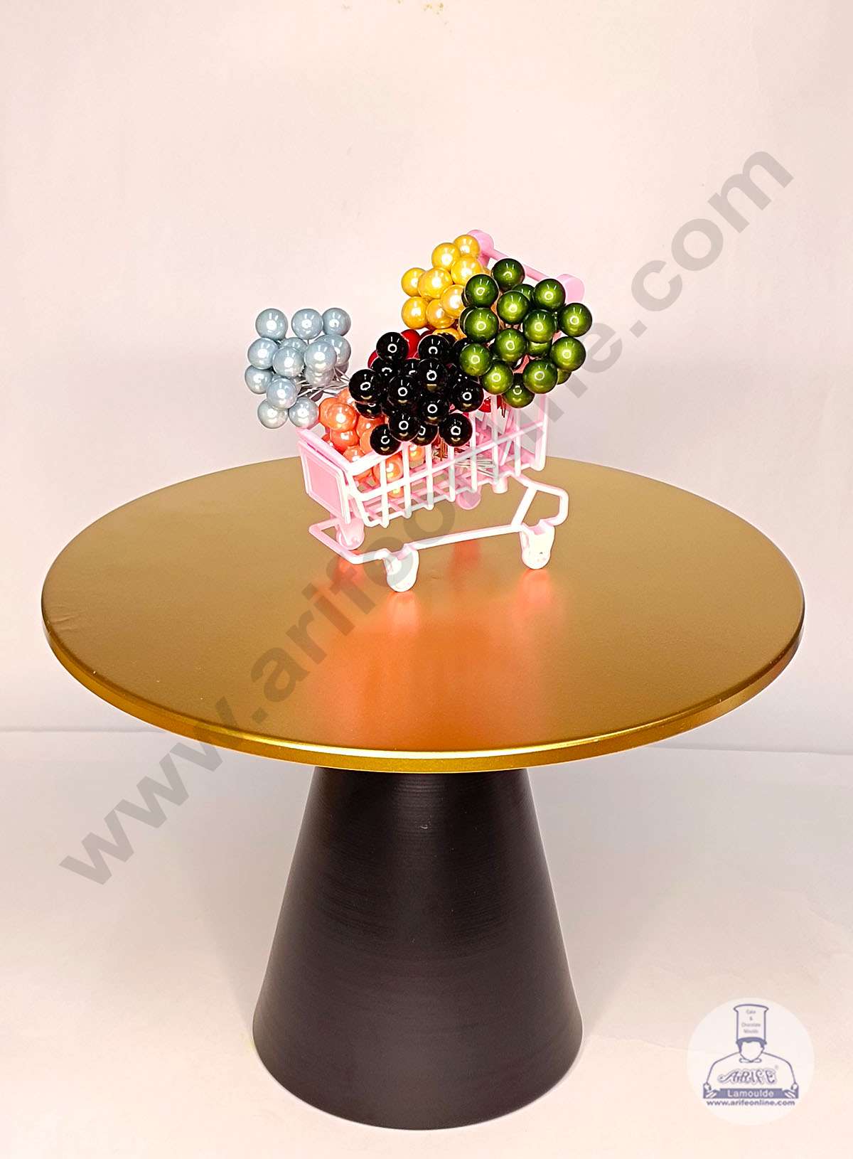 Gold Metal Cake Tray with Black Conical Stand Cake Stand | Dessert Stand | Cupcake Stand (MOQ 12 PCS)