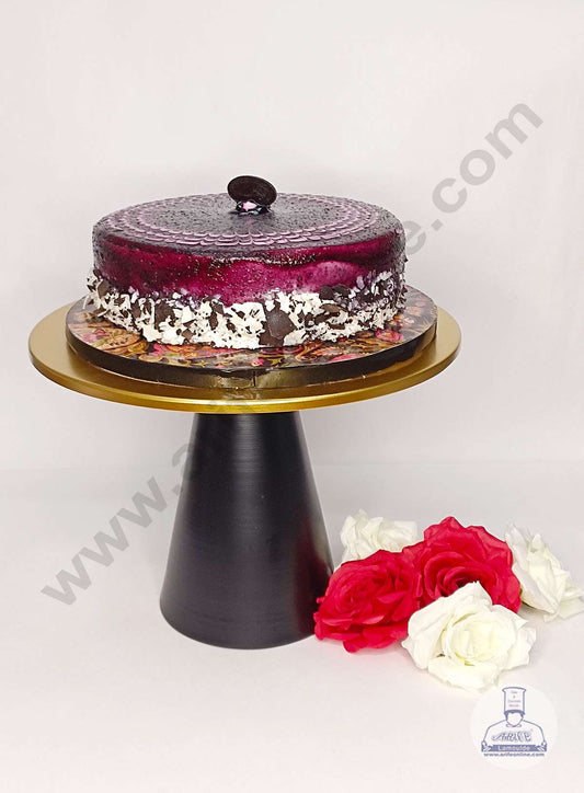 Gold Metal Cake Tray with Black Conical Stand Cake Stand | Dessert Stand | Cupcake Stand (MOQ 12 PCS)